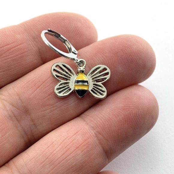 Stainless Steel Hoop Bee Earrings - Picture 3 of 4